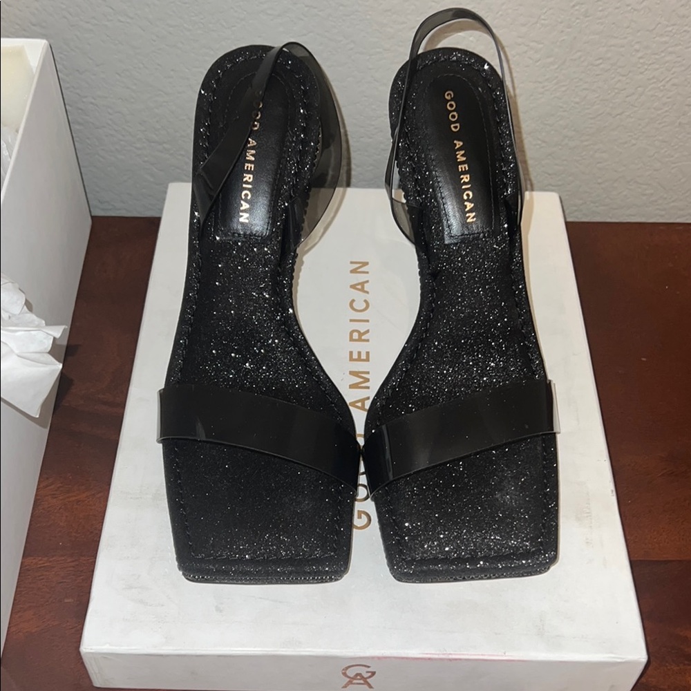 NWB Good American Black Glitter Women's Heels